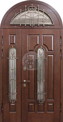 стальная двустворчатая дверь с аркой, отделка шпоном-ДВ-623