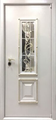 Входная одностворчатая дверь с ковкой и стеклом-ДВ-1801
