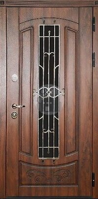 Стальная дверь с ковкой и стеклом, двухсторонняя отделка МДФ-ДВ-667