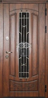 стальная дверь с ковкой и стеклом, двухсторонняя отделка мдф-ДВ-667
